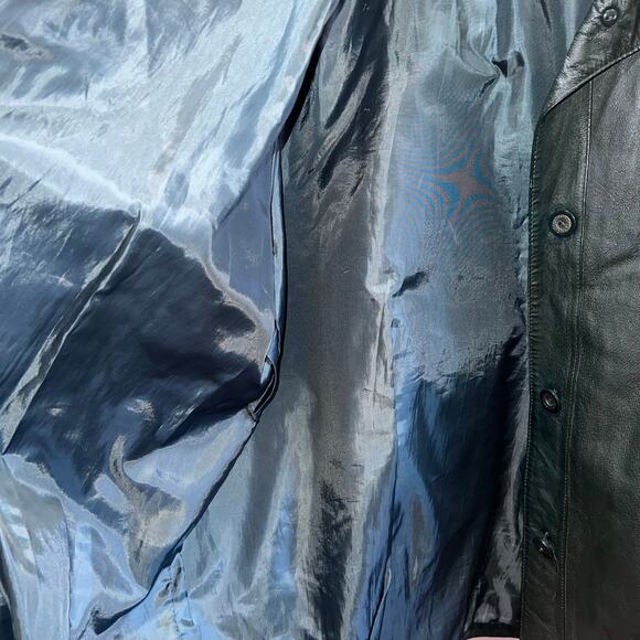 Vintage 80s Genuine Leather Bomber Jacket Coat Size Large Women's Winter Green - Picture 7 of 13